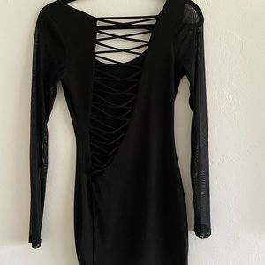 Short dress mesh sleeves low back